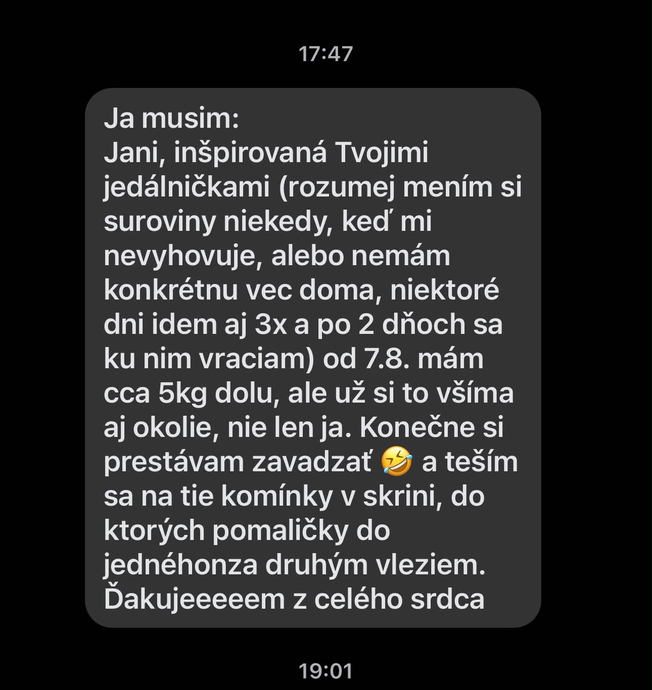 Správa od klientky