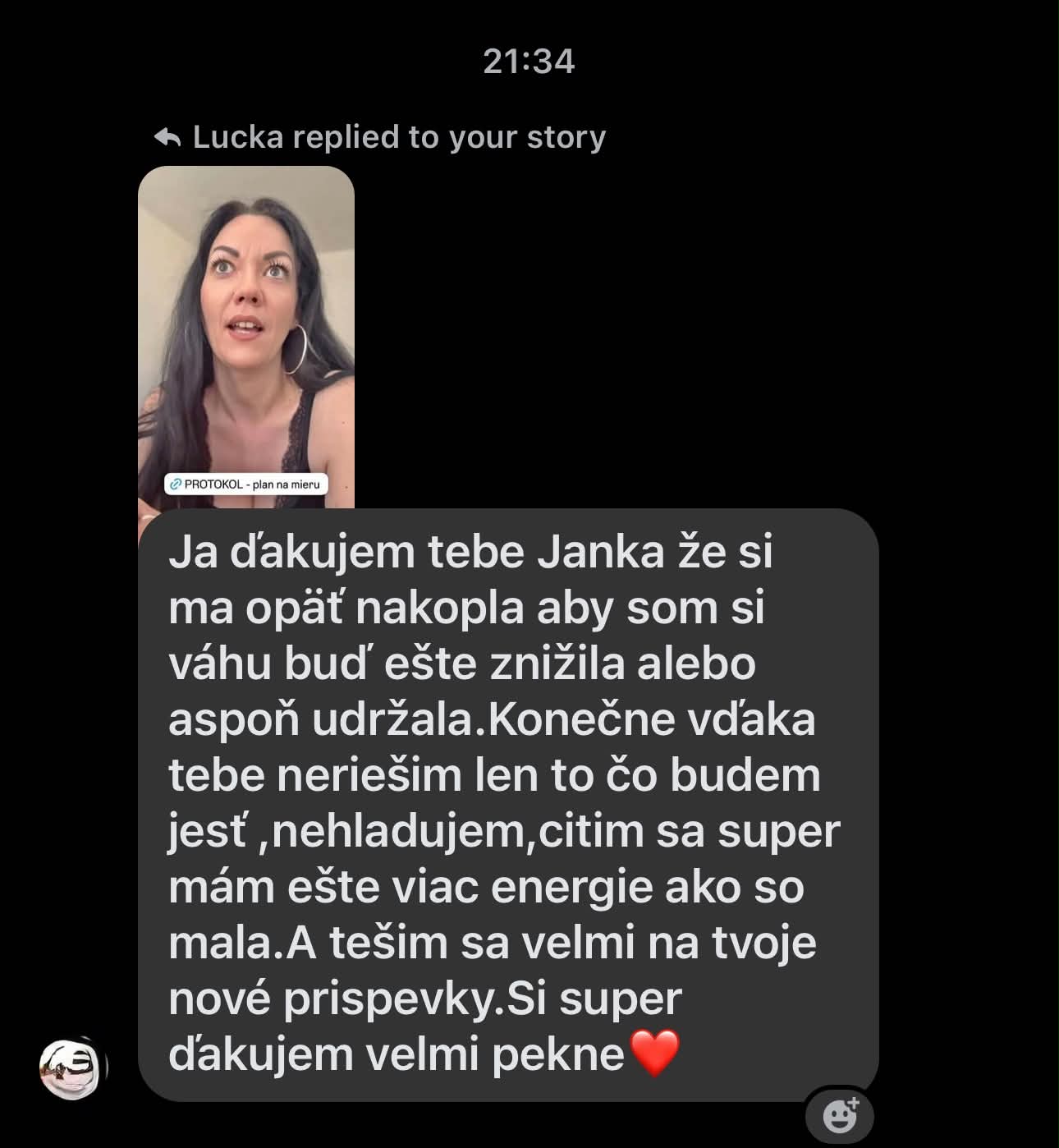 Správa od klientky