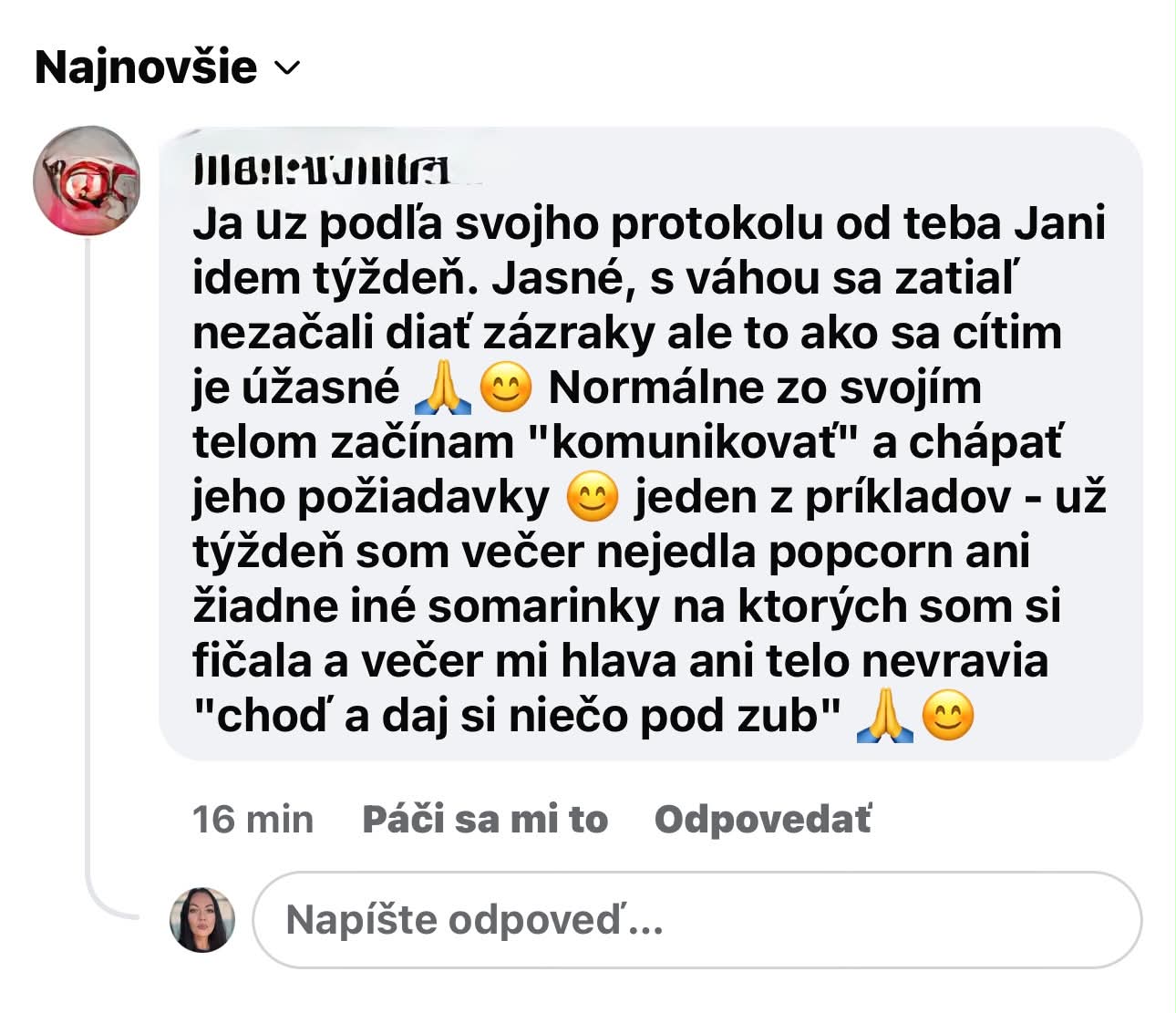 Správa od klientky