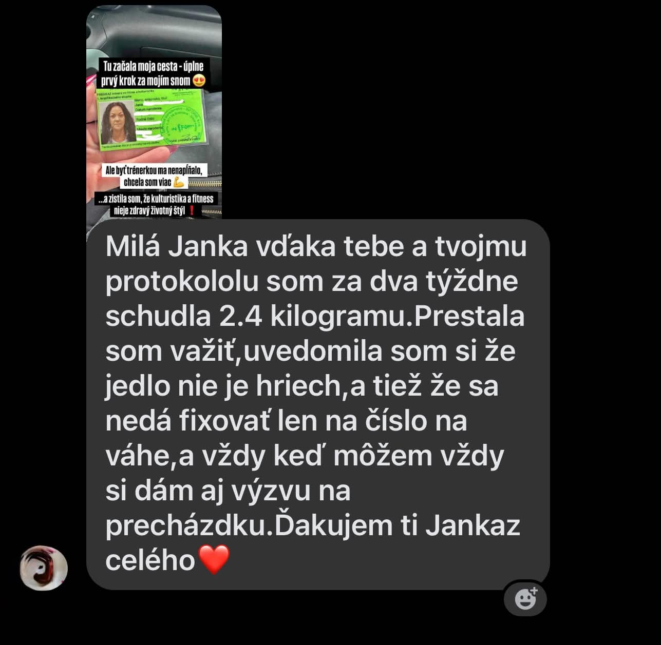 Správa od klientky
